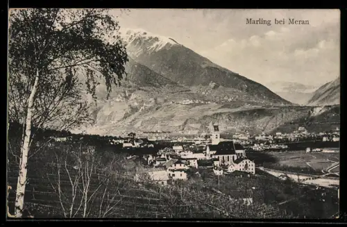 AK Marling bei Meran, Vista panoramica del villaggio e delle montagne circostanti