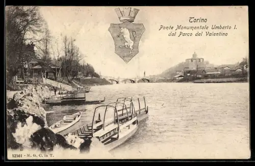 AK Torino, Ponte Monumentale Umberto I dal Parco del Valentino