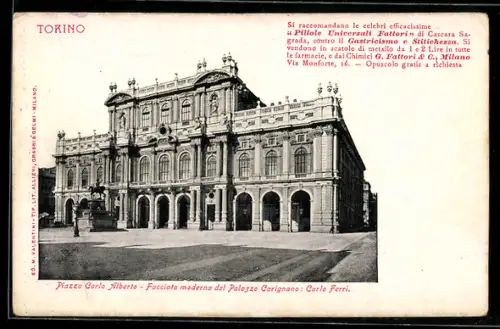 AK Torino, Piazza Carlo Alberto, Facciata moderna del Palazzo Carignano