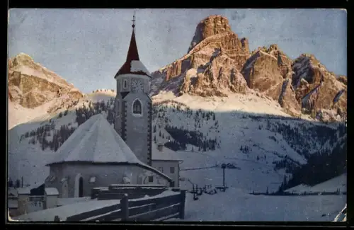 AK Corvara /Tirol, Blick gegen Sas Sôngher im Winter, Enneberg