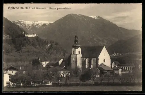 AK Vipiteno, sul Brennero, Chiesa parrocchiale con vista sulle montagne