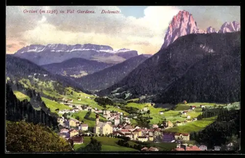 AK Ortisei /Val Gardena, Vista panoramica delle Dolomiti