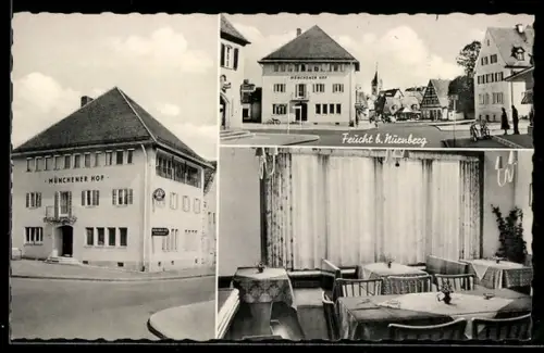 AK Feucht b. Nürnberg, Gasthaus Münchner Hof, Bes. Geschw. Kitzmüller, Innenansicht, Strassenpartie