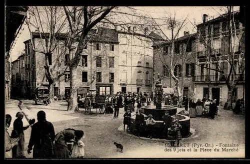 AK Ceret, Fontaine des 9 jets et la Place du Marché