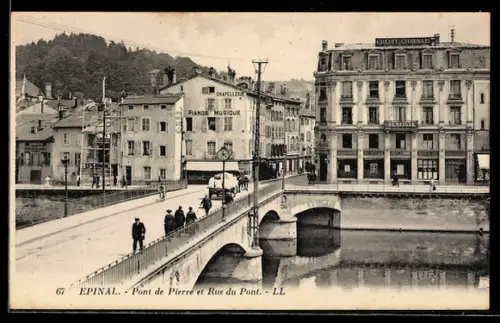 AK Epinal, Pont de Pierre et Rue du Pont