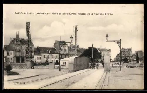 AK Saint-Nazaire /Loire-Inf., Place du Bassin, Pont-Roulant de la Nouvelle Entrée