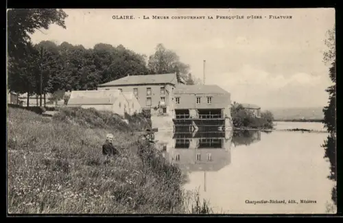 AK Glaire, La Meuse contournant la Presqu`Ile d`Iges, Filature