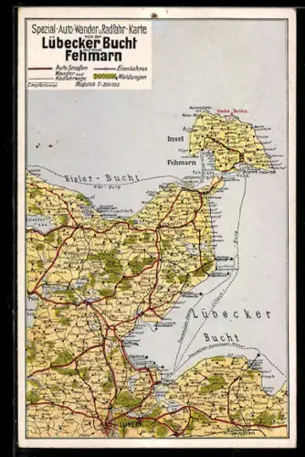 AK Travemünde, Landkarte der Lübecker Bucht mit Fehmarn