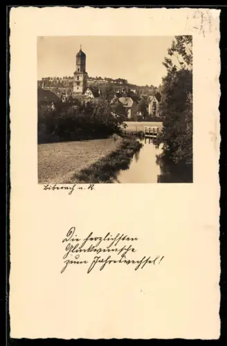 AK Biberach a. R., Teilansicht mit Kirche, Neujahrsgruss