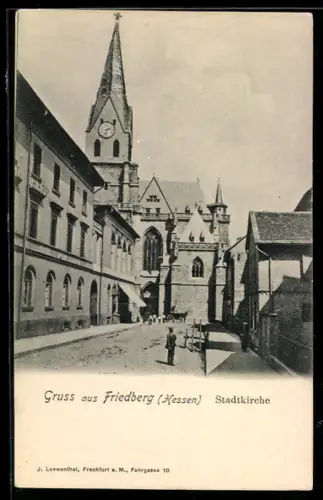 AK Friedberg /Hessen, Stadtkirche mit Strassenpartie