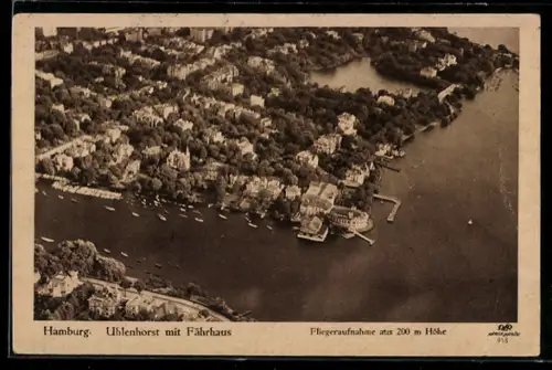 AK Hamburg, Uhlenhorst mit Gasthaus Fährhaus, Fliegeraufnahme