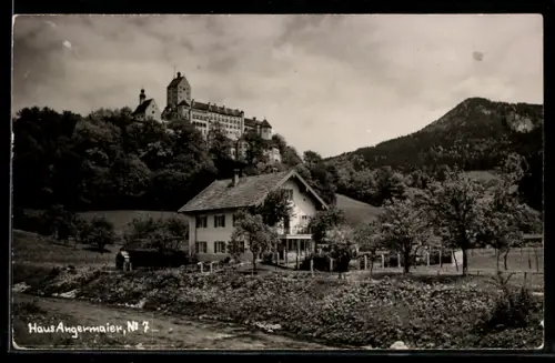 AK Hohenaschau /Chiemgau, Hotel Haus Angermaier und Schloss