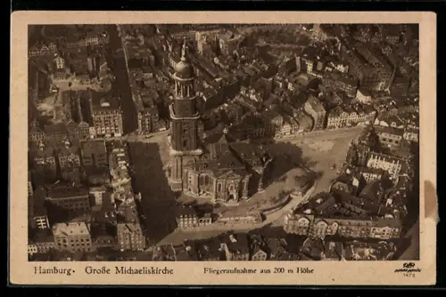 AK Hamburg-Neustadt, Grosse Michaeliskirche vom Flieger aufgenommen in 200 m Höhe