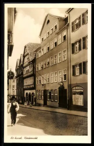 AK Kassel, Pferdemarkt, Fachwerkhäuser