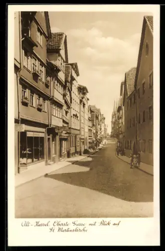 AK Kassel, Oberste Gasse, Blick auf St. Martinskirche