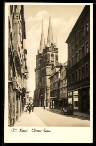 AK Kassel, Oberste Gasse mit Kirche