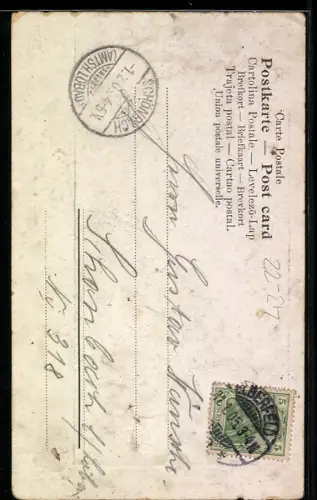 AK Der Riese Machnow neben einem Mann mit Zylinder