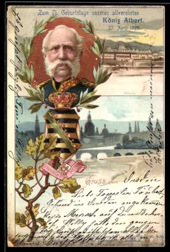 AK Portrait von König Albert von Sachsen zu seinem 71. Geburtstag 1899