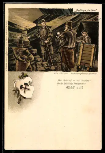 AK Arbeiter im Bergbau mit einer Lore