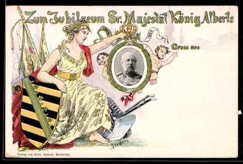 Lithographie Jubiläum Sr. Majestät König Alberts von Sachsen, Saxonia