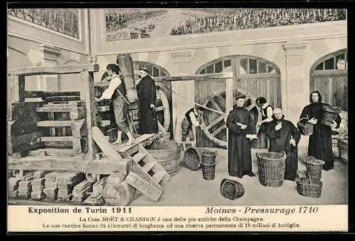 AK Turin, Exposition 1911, Moines-Pressurage, La Casa Moet & Chandon