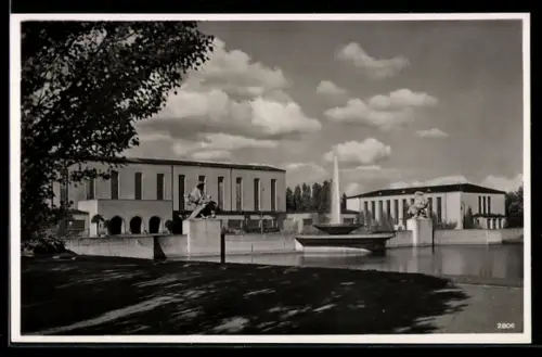 AK Kaiserslautern, Ausstellungsgelände mit Springbrunnen