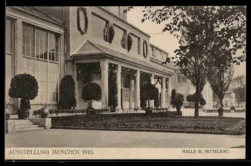 AK München, Ausstellung 1908, Halle III, Mittelbau