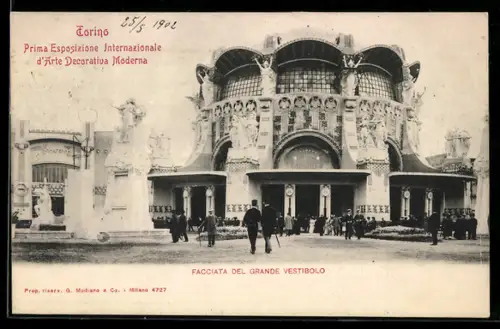 AK Torino, Prima Esposiz. Inter. d`Arte Decorativa Moderna, Facciata del Grande Vestibolo