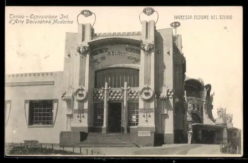AK Torino, Esposizione Inter. d`Arte Decorativa Moderna 1902, Ingresso Sezione del Belgio
