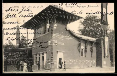 AK Torino, Esposizione Inter. d`Arte Decorativa Moderna, Dettaglio Ingresso Principale