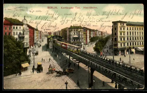 AK Berlin-Kreuzberg, Kottbusser Tor, Hochbahn, Bahnhof und Strassenkreuzung aus der Vogelschau