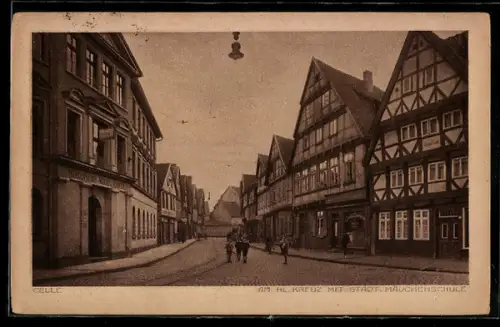 AK Celle, Am Heiligen Kreuz mit Städtischer Mädchenschule