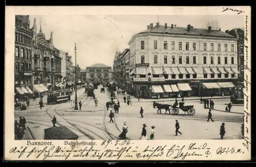 AK Hannover, Strassenbahn auf der Bahnhofstrasse