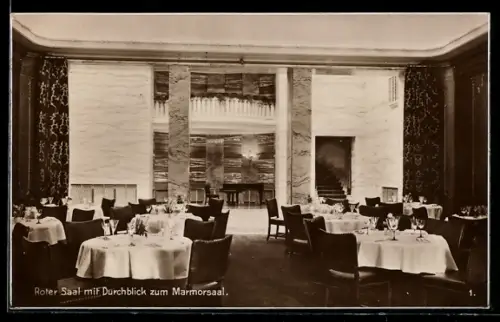 AK Hannover, Kastens Hotel, Roter Saal mit Durchblick zum Marmorsaal