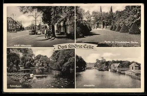 AK Celle, platz, Partie im Französischen Garten, Schlosspark, Allerpartie