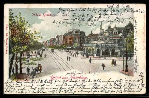 Lithographie Hamburg-St.Pauli, St. Pauli, Reeperbahn