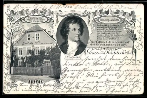 AK Waldeck i. Thür., Oberförsterei, Erinnerung an W. v. Goethe
