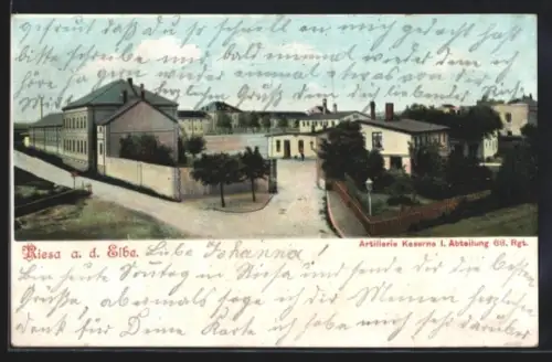 AK Riesa a. d. Elbe, Artillerie-Kaserne I. Abteilung 68. Regiment