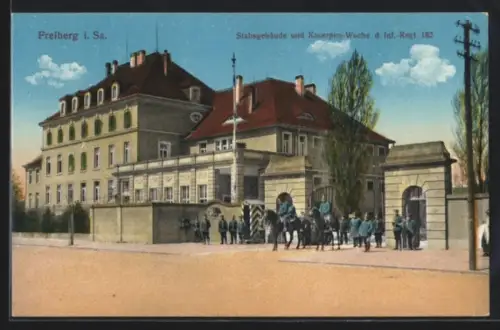 AK Freiberg i. Sa., Stabsgebäude und Kasernen-Wache d. Inf.-Regt. 182
