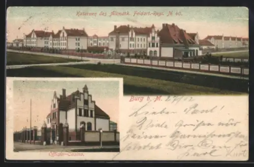 AK Burg b. M., Kaserne des Altmärk. Felartillerie-Regiments No. 40, Offizier-Casino