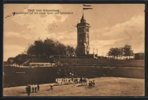 AK Steinbergkirche, Bismarckturm mit den neuen Sport- und Spielplätzen auf dem Scheersberg