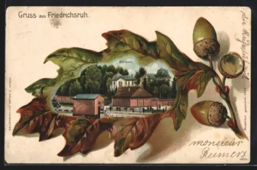 Passepartout-Lithographie Friedrichsruh, Schloss im Eichenblatt