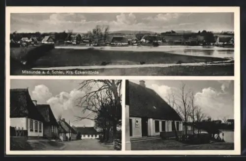 AK Missunde a. d. Schlei, Gasthaus, Strassenpartie, Teilansicht