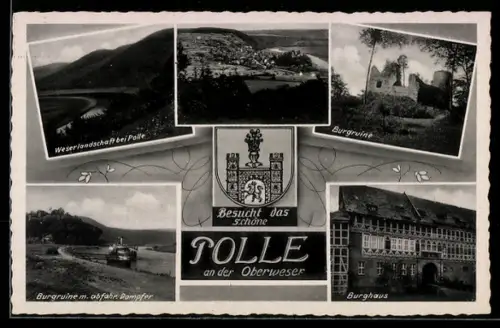 AK Polle an der Oberweser, Weserlandschaft, Burgruine, Burghaus