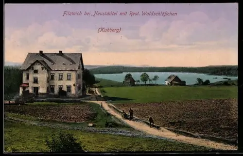 AK Filzteich bei Neustädtel, Restaurant Waldschlösschen, Kuhberg, Teichlandschaft