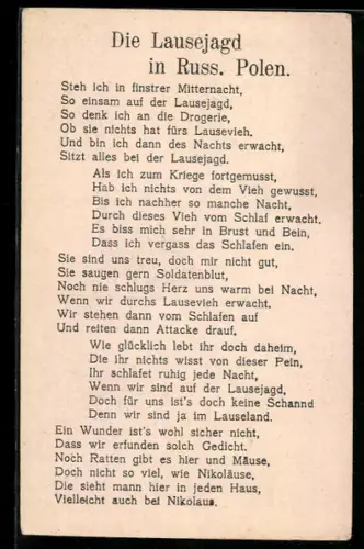 AK Die Läusejagd in Russisch-Polen, Gedicht