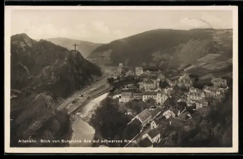 AK Altenahr, Blick von der Burgruine Are auf schwarzes Kreuz