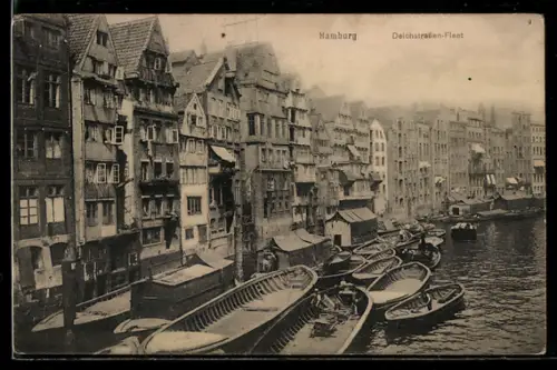 AK Alt-Hamburg, Deichstrassen-Fleet, historische Häuser, Boote