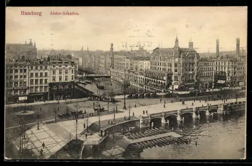 AK Hamburg, Alster-Arkaden aus der Vogelschau