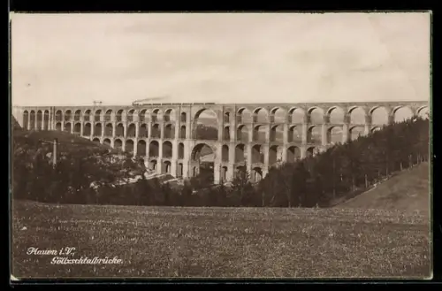 AK Plauen i.V., Göltzschtalbrücke mit Eisenbahn